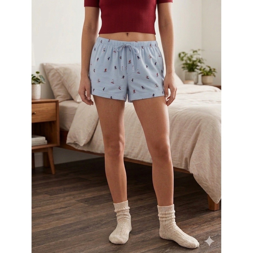 Auden Women's Blue Skiing Winter Sports Flannel Pajama Shorts Size Small (NWT)
